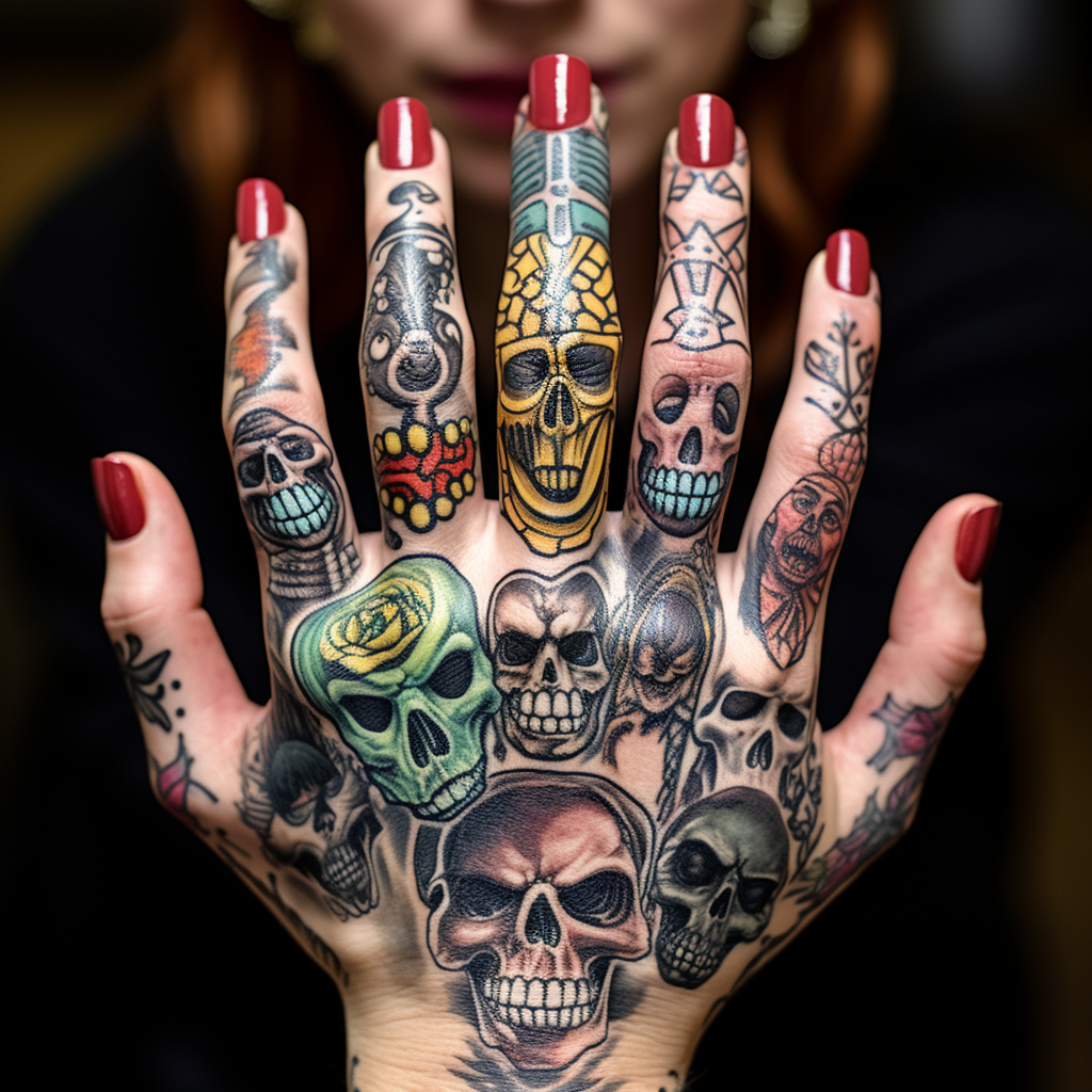finger-tattoos,Skulls On Fingers