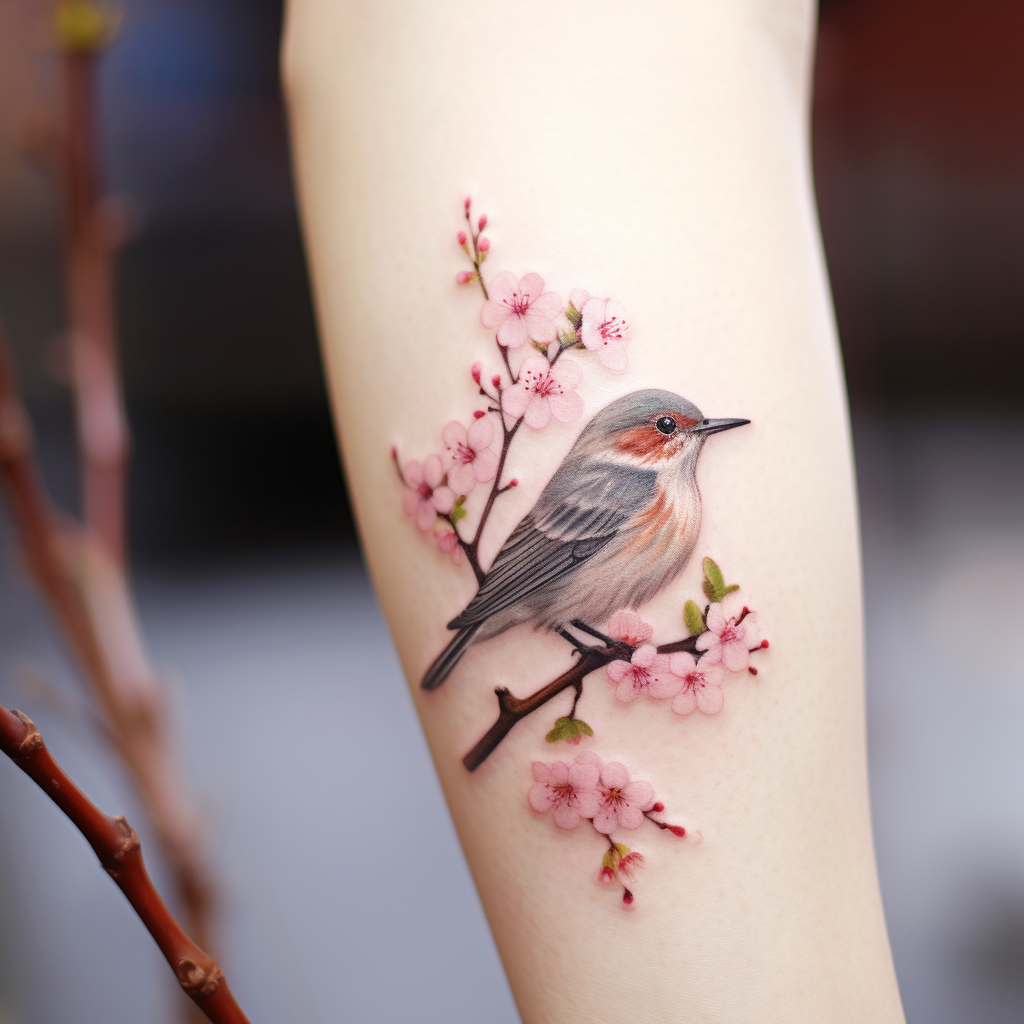 cute-tattoos-2,Sparrow & Cherry Blossom