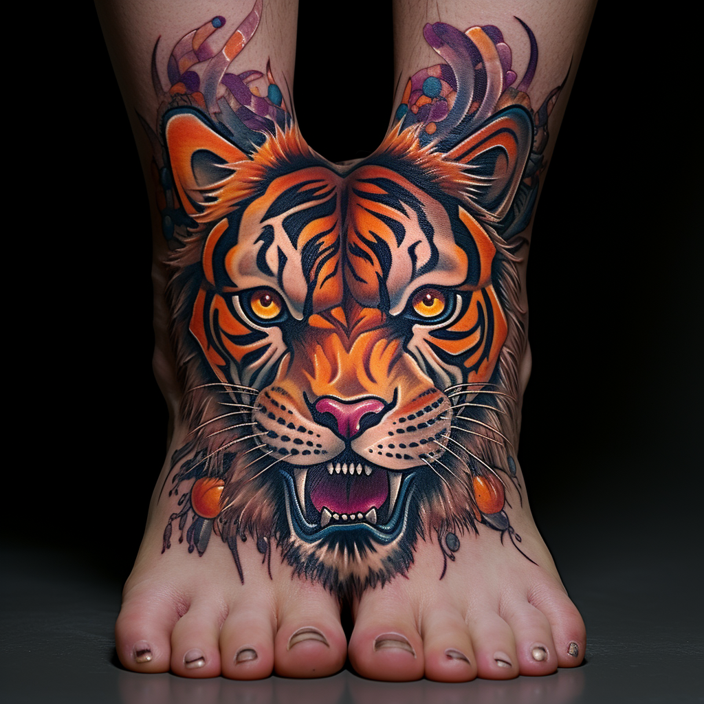 feet-tattoos,Tiger Foot Tattoo
