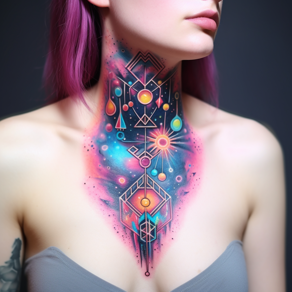 colourful-tattoos,Trippy Geometric Space Neck