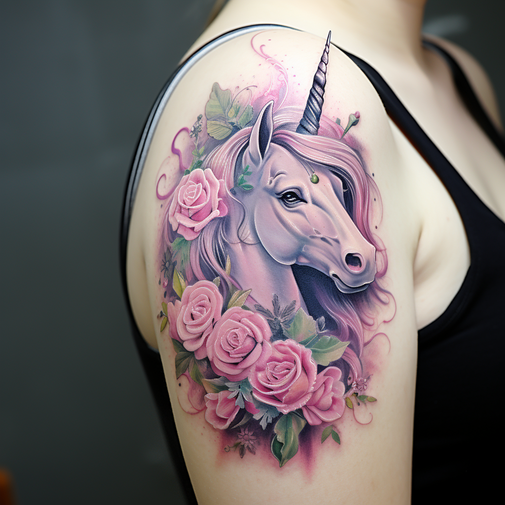 animal-tattoos,Unicorn & Roses