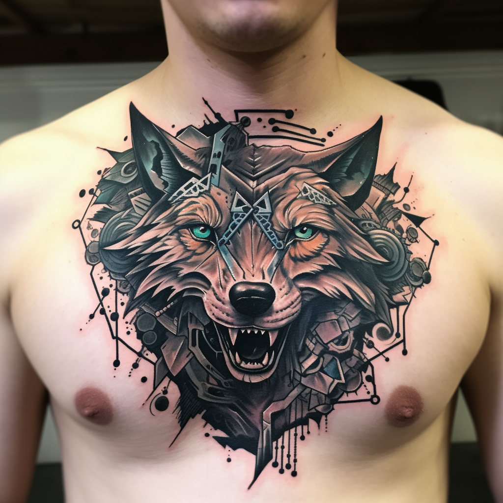 animal-tattoos,Abstract Wolf Chest Tattoo