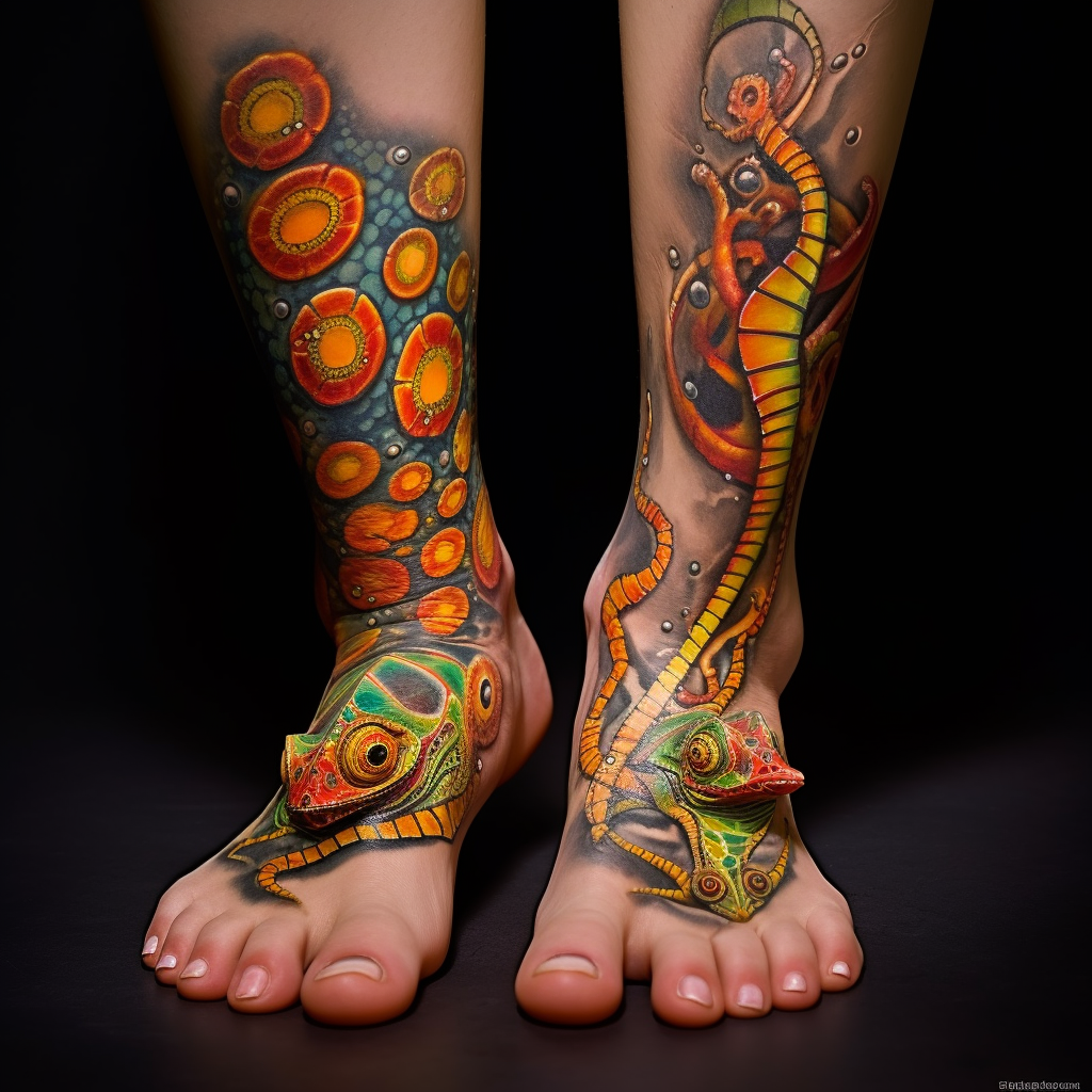 feet-tattoos,Cameleon Foot Tattoo
