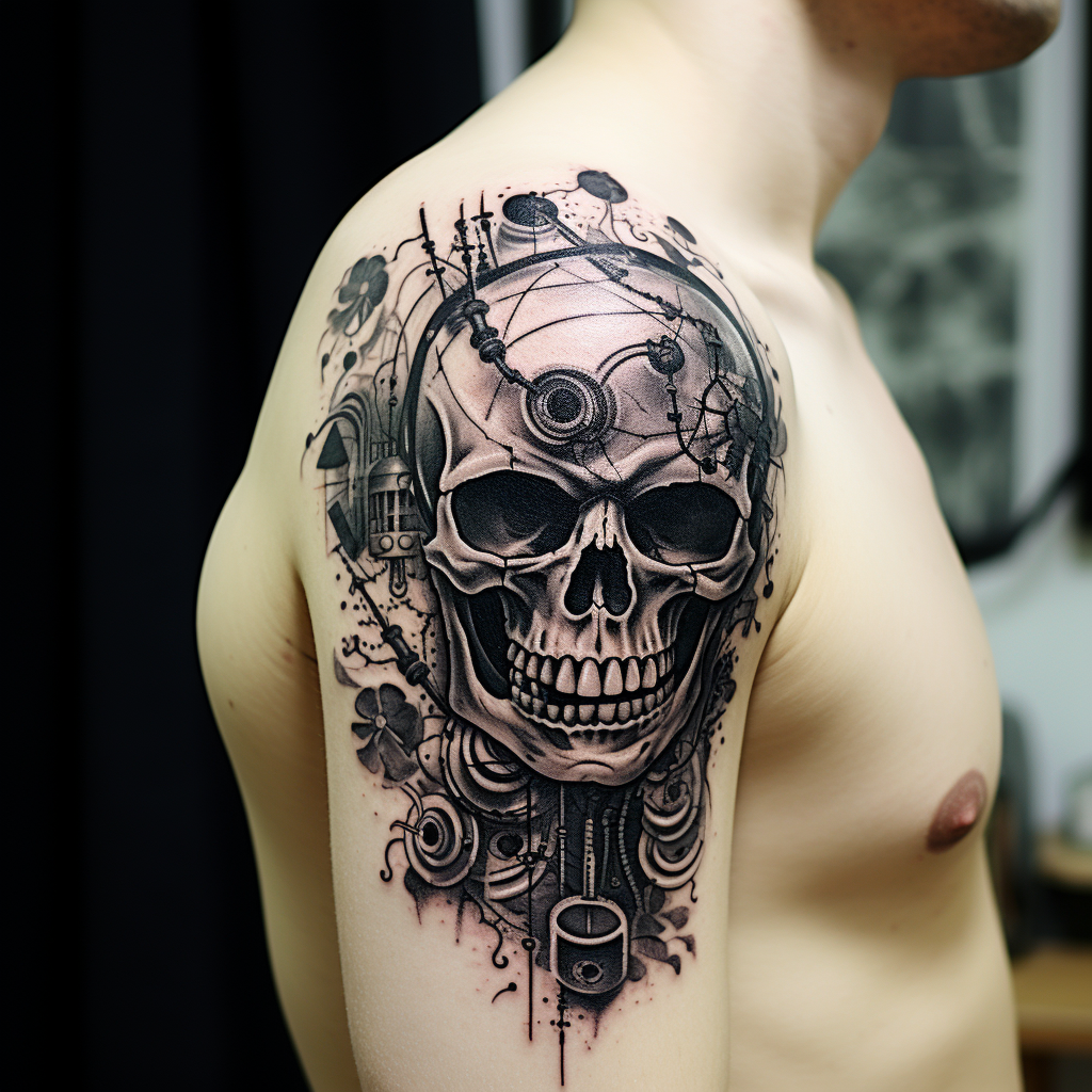 a tattoo,black-ink,Don’t Panic Skeleton