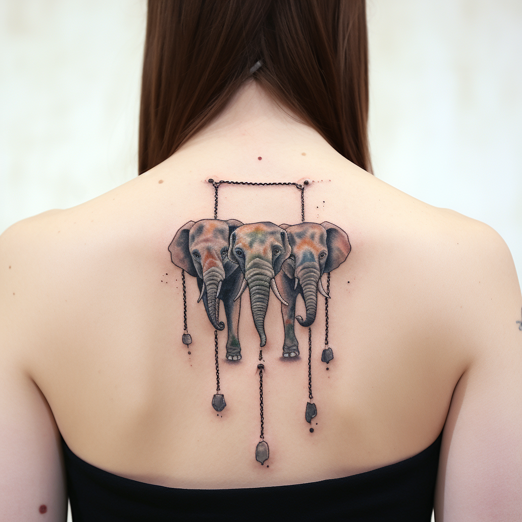 funny-tattoos,Three Elephants Hanging Around