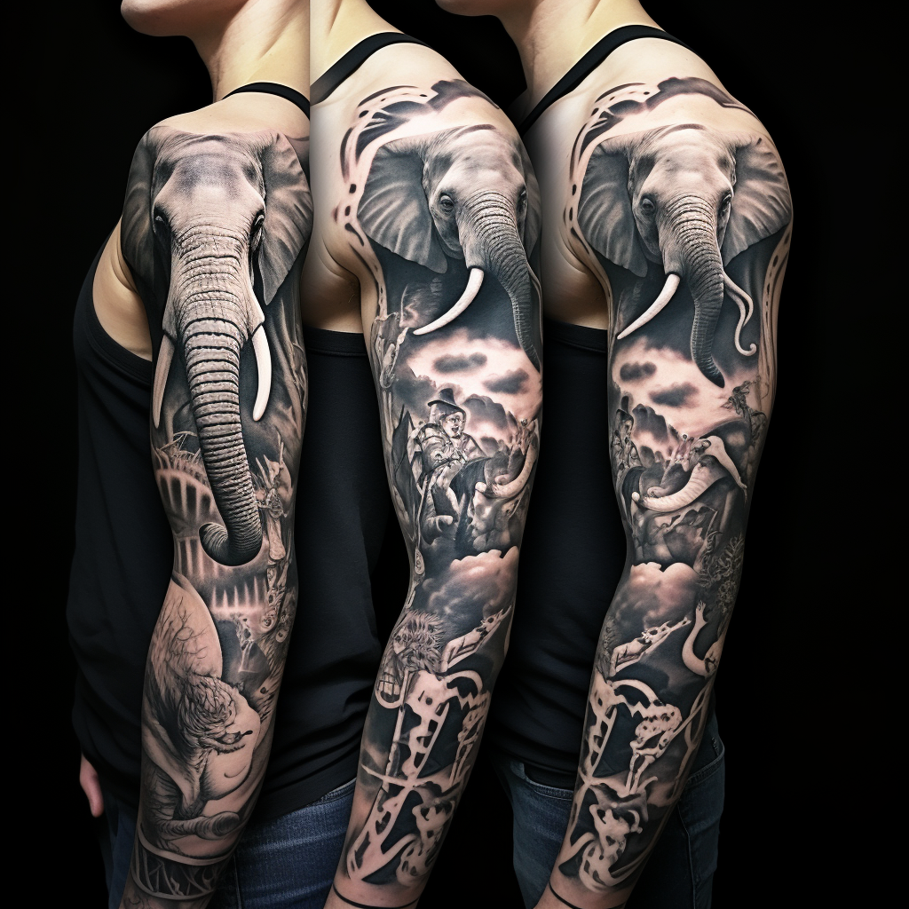 animal-tattoos,Elephants & Zebra Africa Sleeve