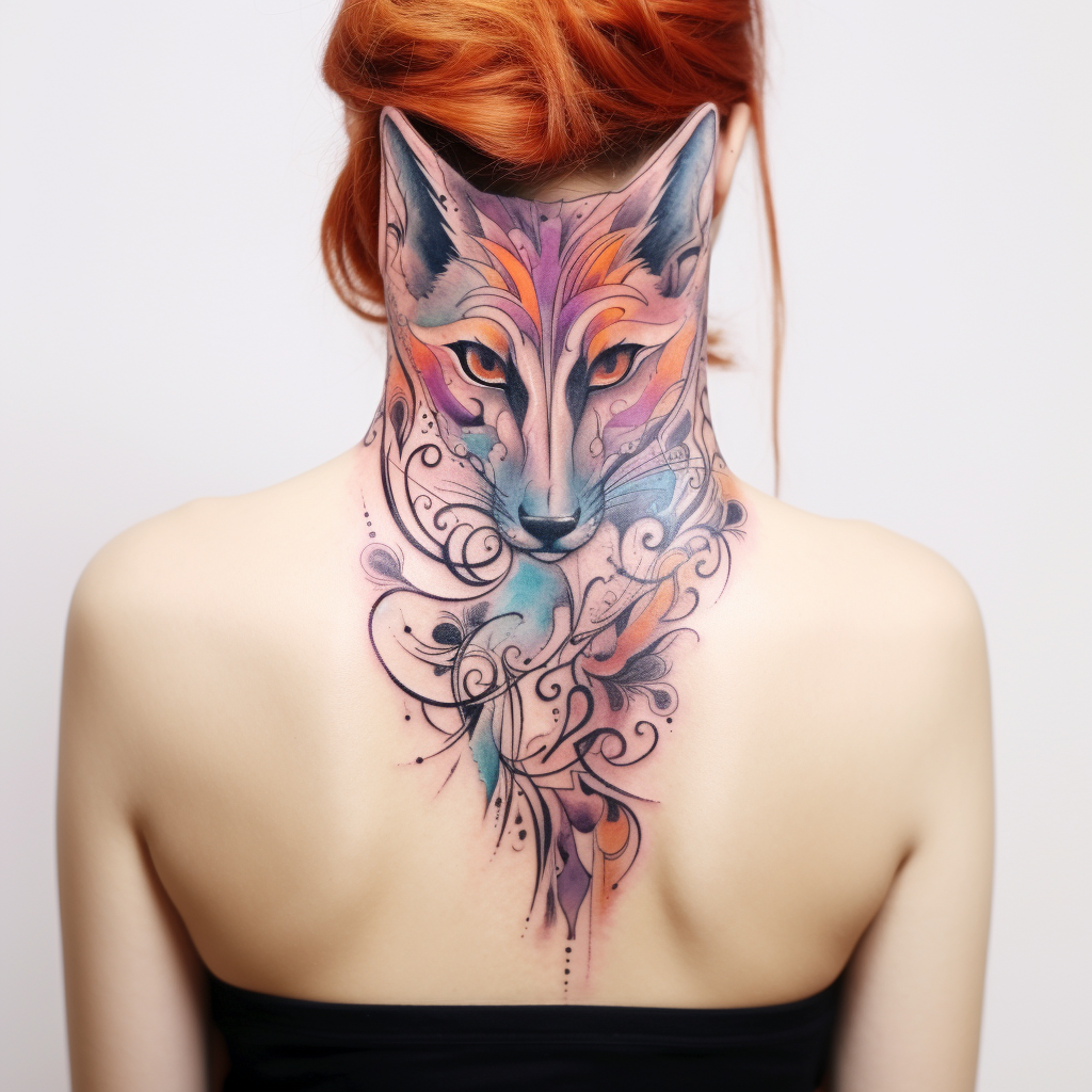 back-tattoos,Abstract Watercolor Fox