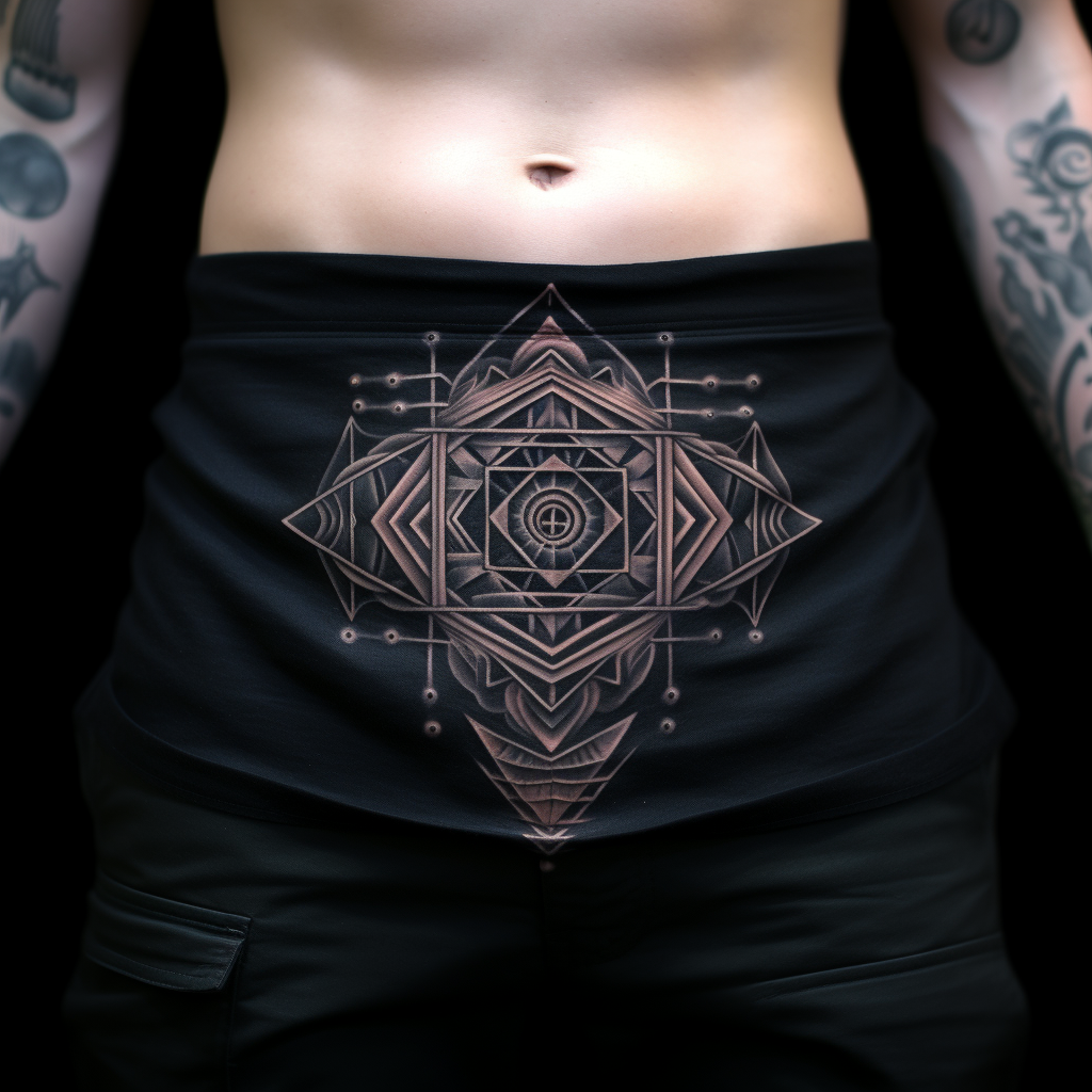 front-tattoos,Geometric Abdominal Tattoo