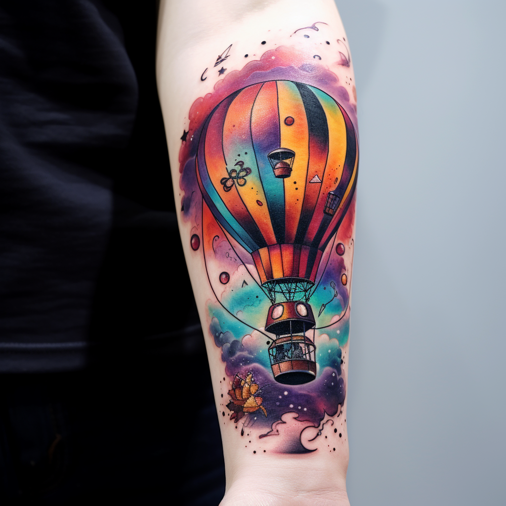 colourful-tattoos,Hot Air Balloon in Space