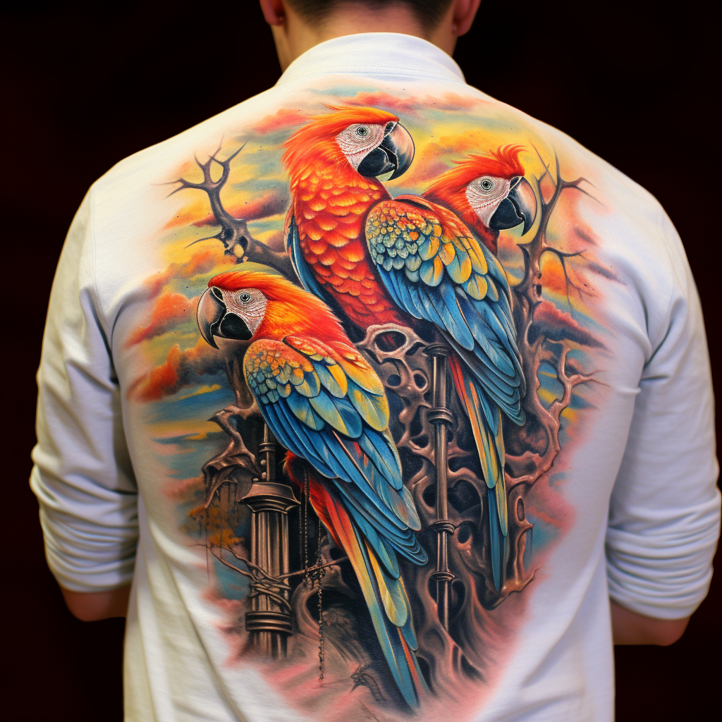 back-tattoos,Macaws Back Tattoo