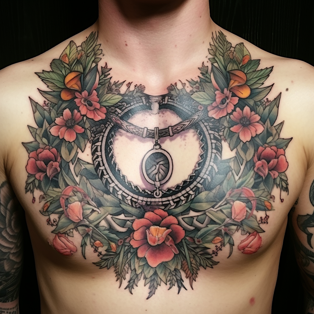 chest-tattoos,Mandala Wreath