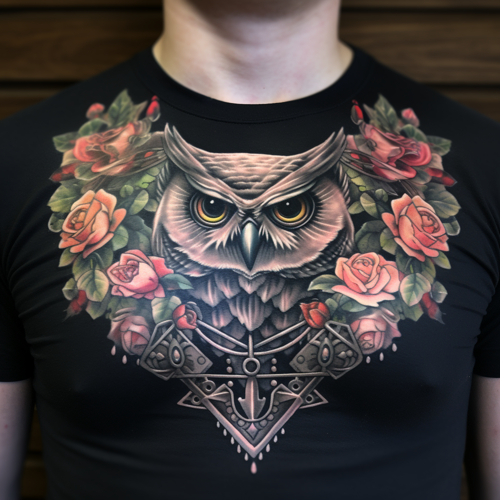 a tattoo,birds,Owl Chest Tattoo