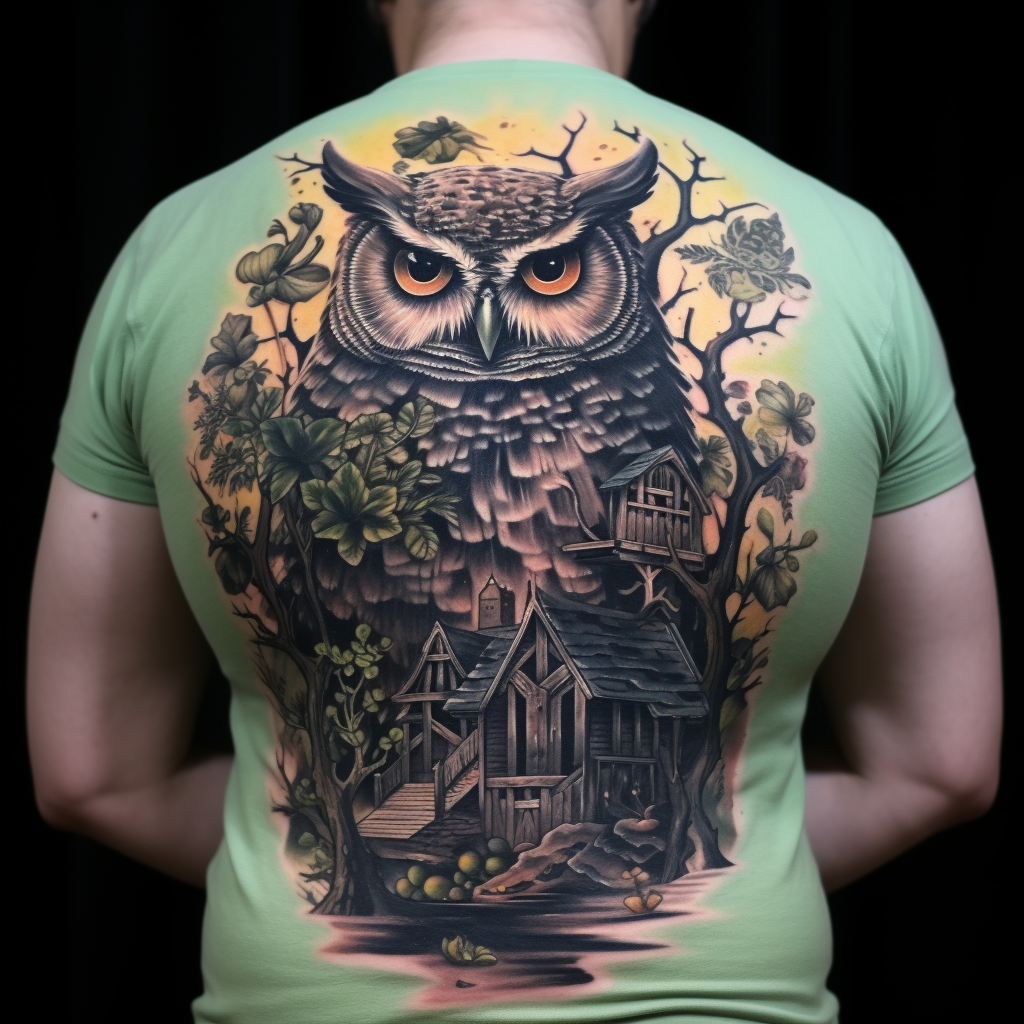 a tattoo,birds,Owl & Forest