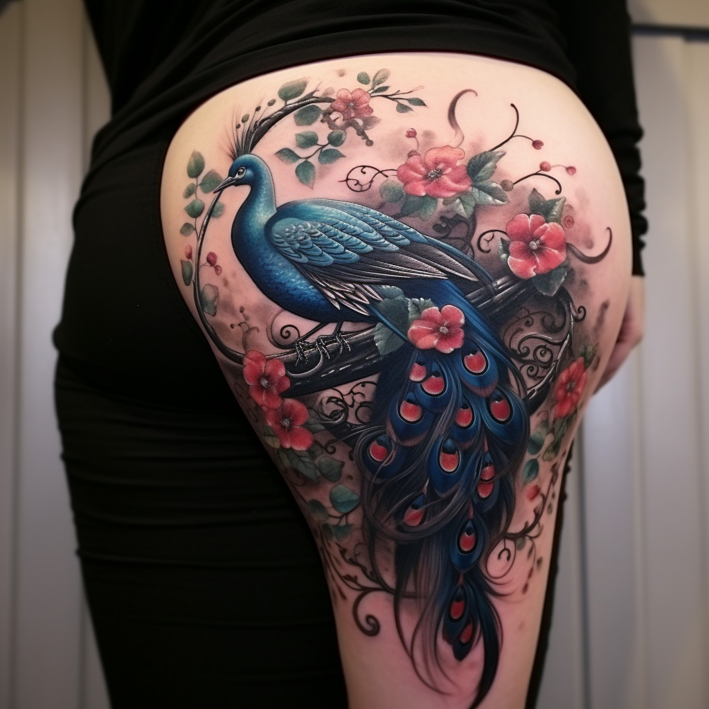 a tattoo,birds,Beautiful Peacock Side Tattoo