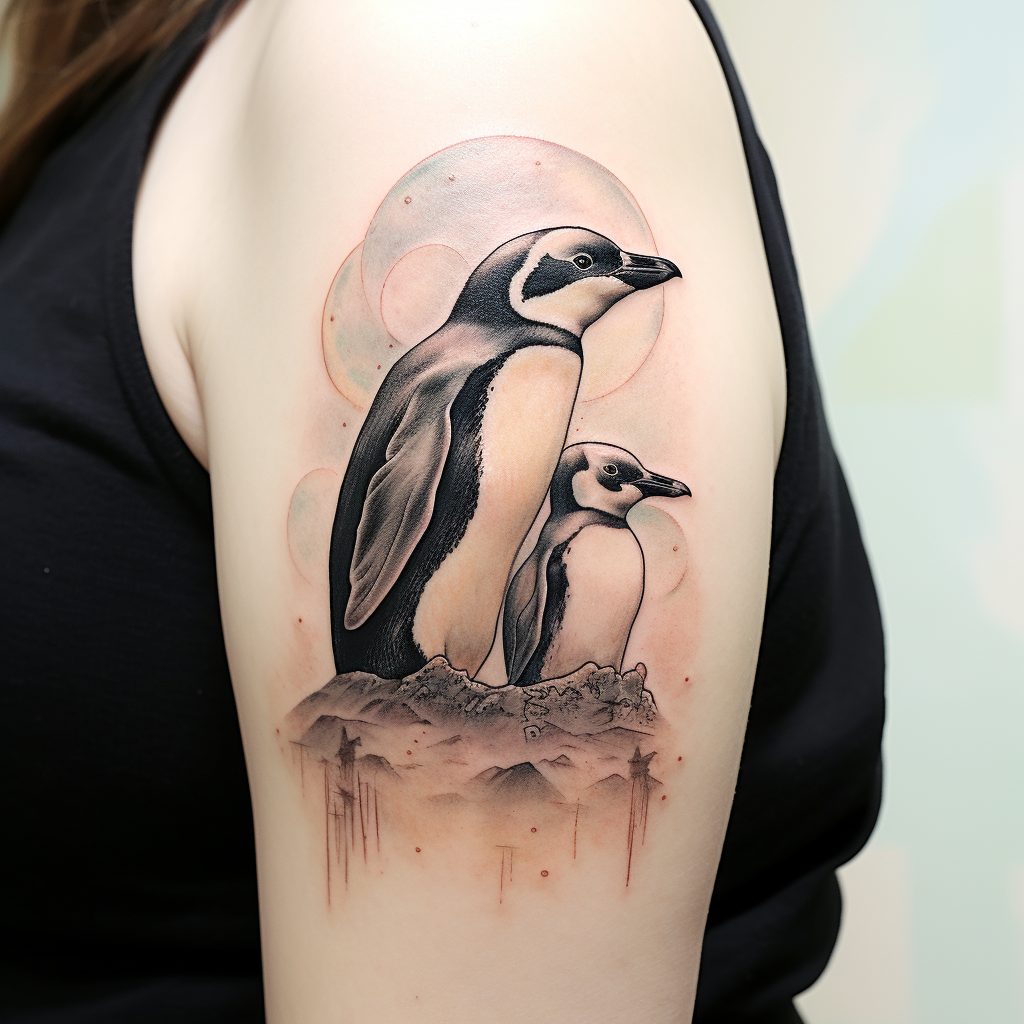 animal-tattoos,Penguin Mom & Baby