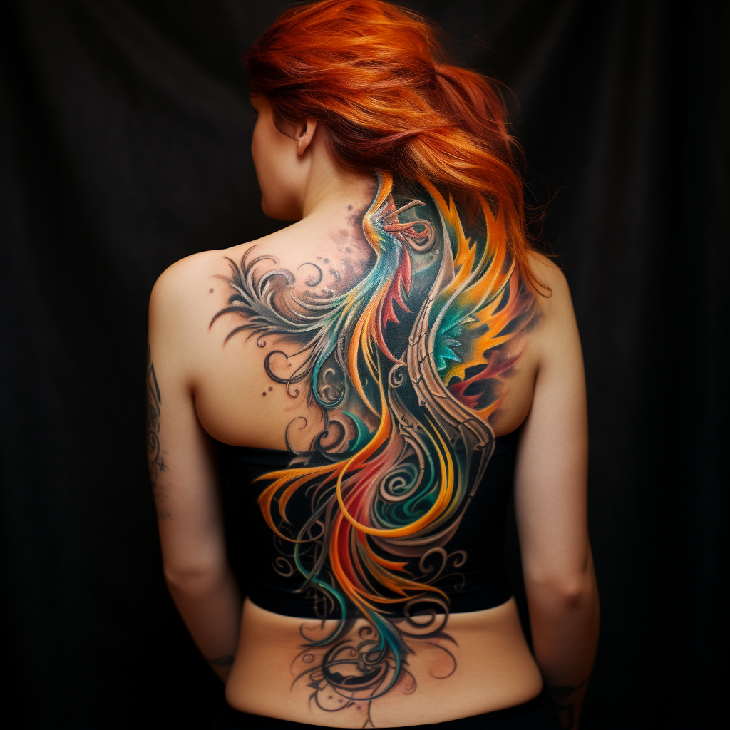 a tattoo,birds,Colorful Phoenix Side Tattoo