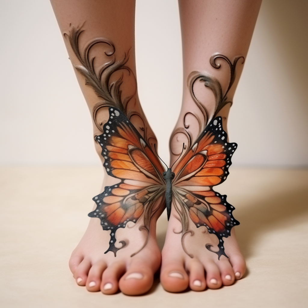 feet-tattoos,Pretty 3D Butterfly