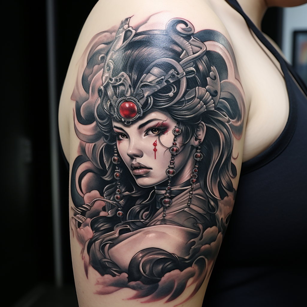 front-tattoos,Samurai Medusa