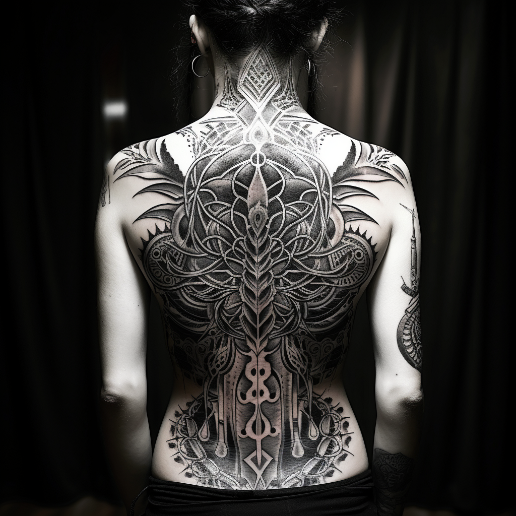 a tattoo,black-ink,Abstract Full Back Piece